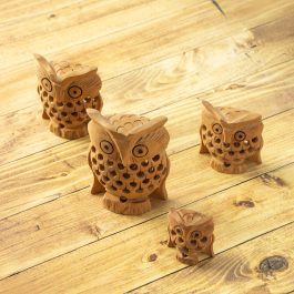 Hand-Carved Wooden Owl Set – Set of 4 (Nested Owls Design)